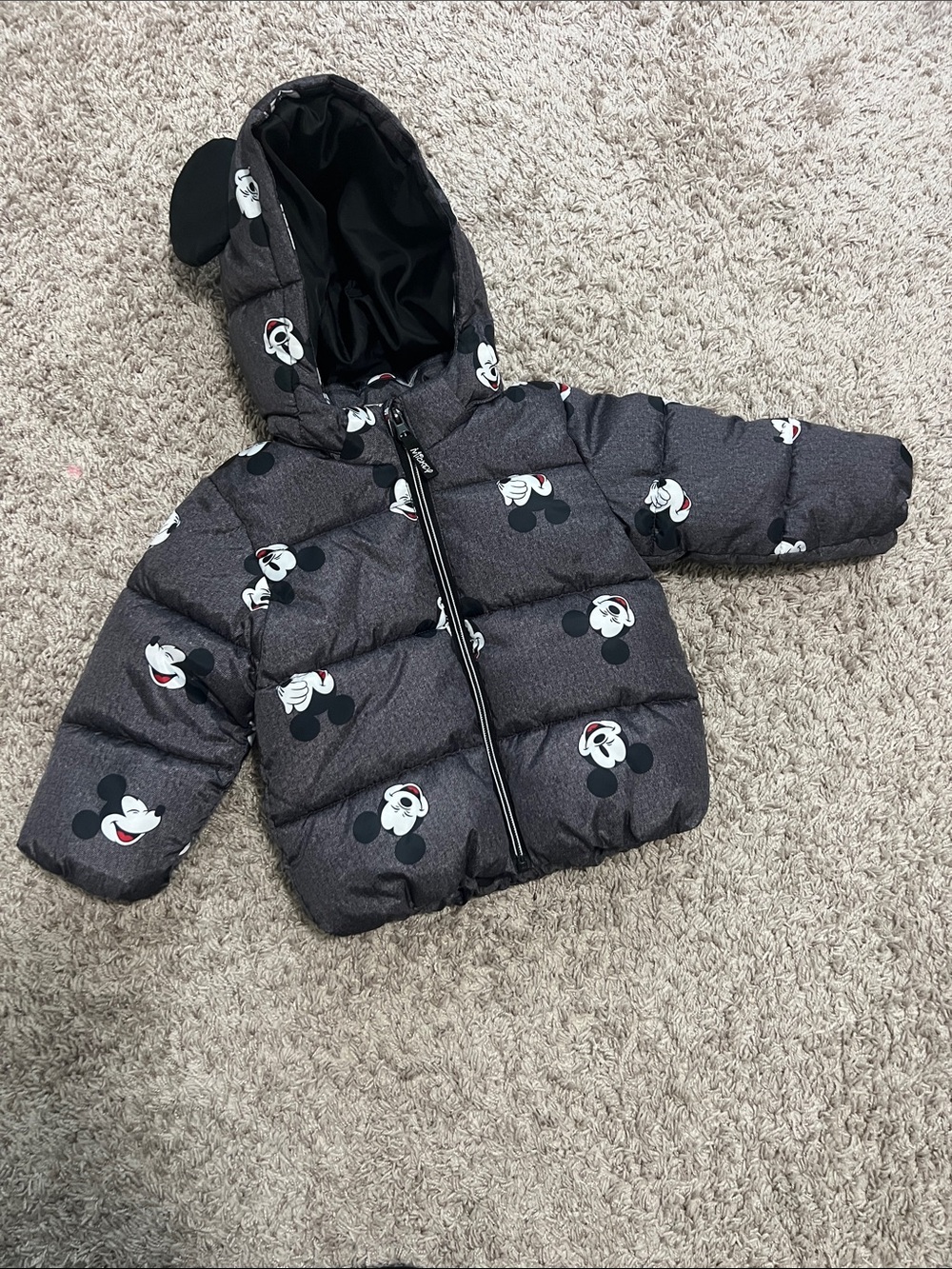 H&M Gray Mickey Mouse Puffer Jacket